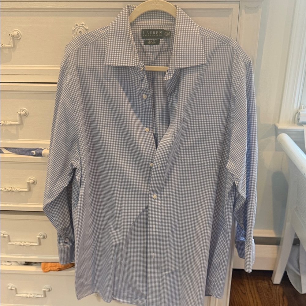 Lauren Ralph Lauren Light Blue and White Check Dress Shirt
